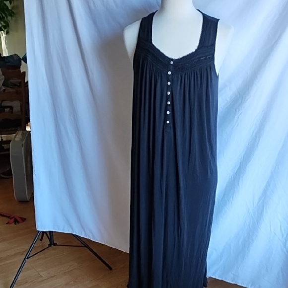 Eileen West long, black cotton nightgown - Picture 1 of 5